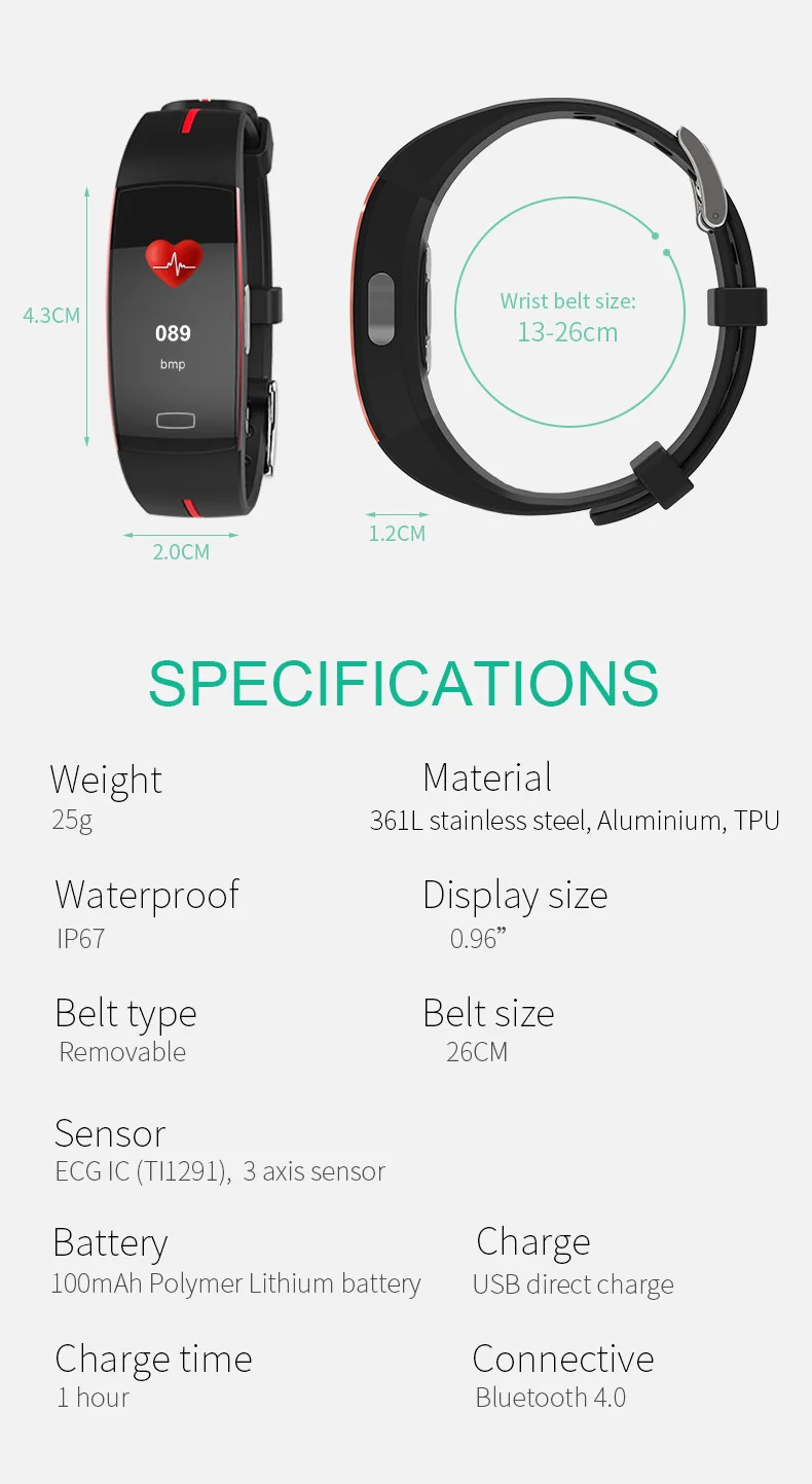 P3 plus smart band P3plus PPG+ECG Blood pressure monitoring sport fitness bracelet