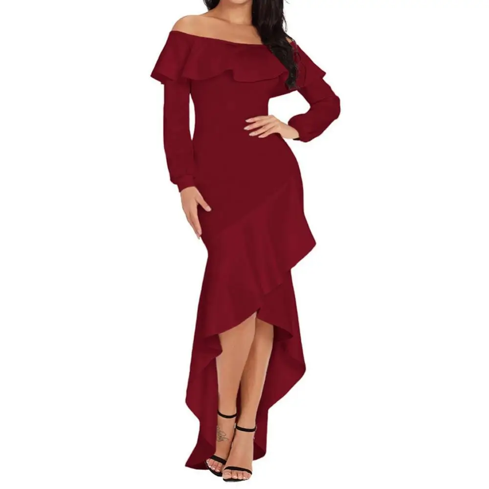 

2018 Fashion long sleeve off shoulder Long Bandage Cocktail Lady Evening Dress
