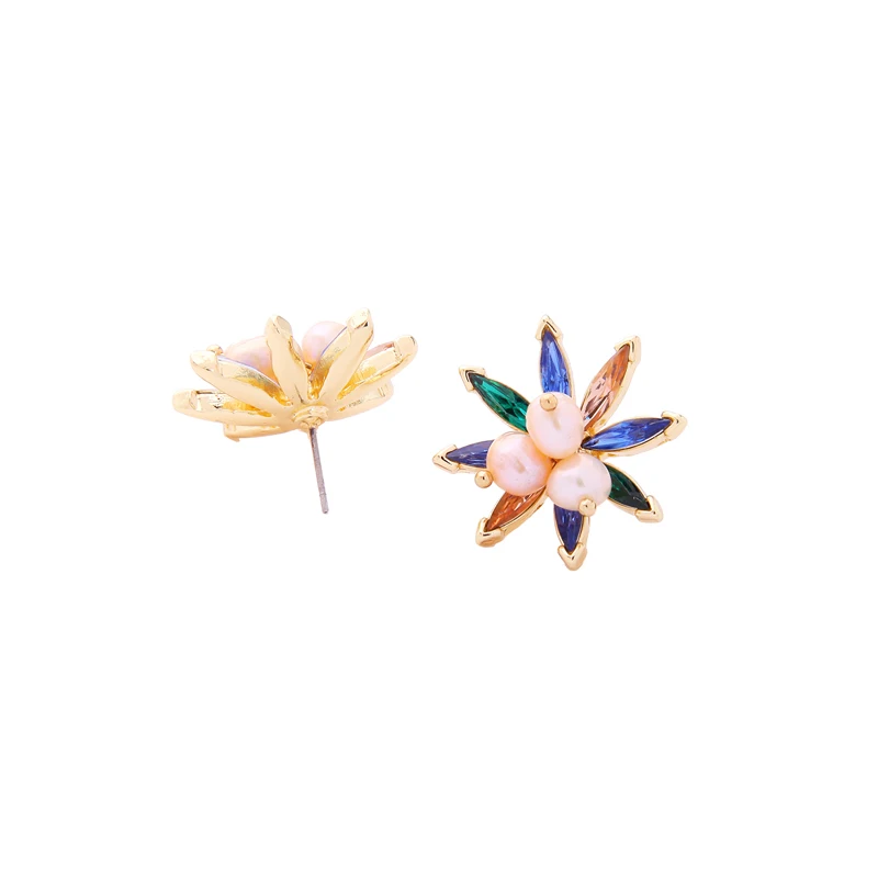 

ed00496c-2 Colorful Marquise Stone Pearl Charm Handmade Stud Earrings Pack, Gold