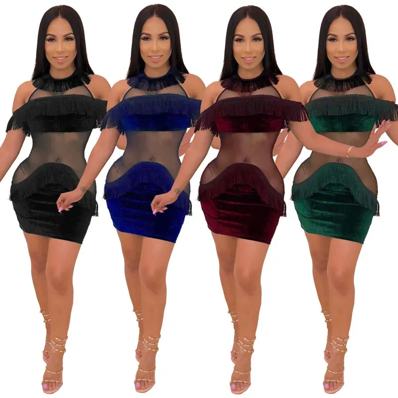 

FS0021C Good price european lady sexy see through short dresses