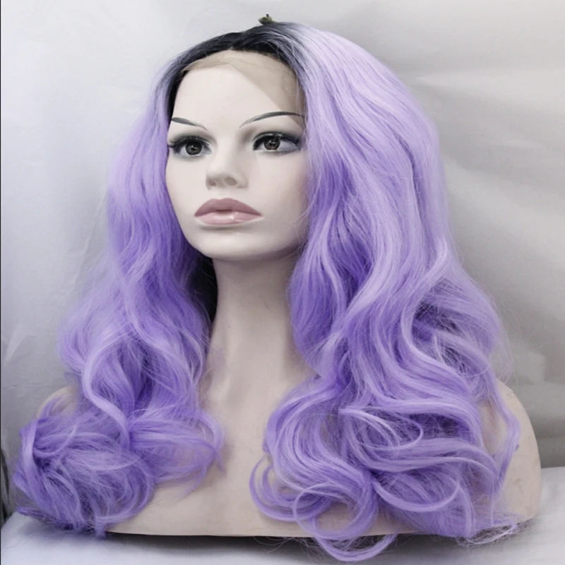 

1B/purple ombre color synthetic lace front wigs 24 inch body wave long synthetic hair wig for black women, N/a