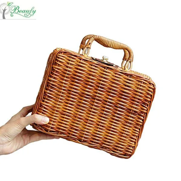 

Bamboo Bag Summer Ladies Tote Luxury Designer Purses Travel Handbags, Natural