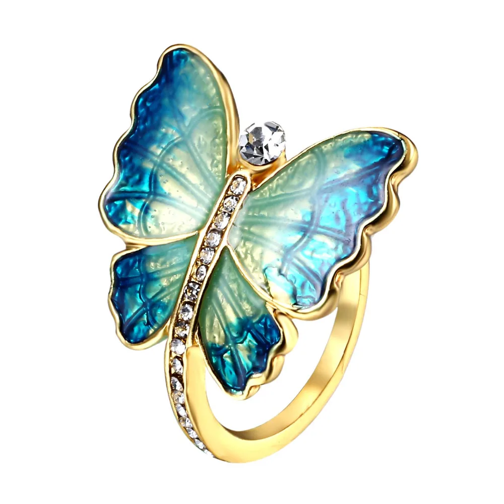 

Beautiful Charm Wedding Party Ring Enamel Yellow Blue Butterfly Finger Rings Jewelry For Women, Blue,yellow,