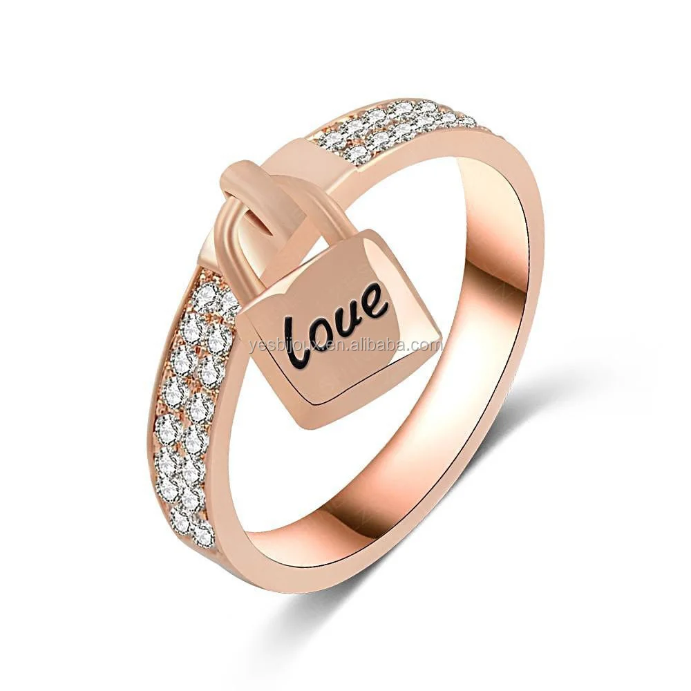 

love rock gold ring pave tesion setting finger ring jewelry