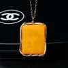 14k gold filled natural yellow amber stone square necklace charm pendant for women
