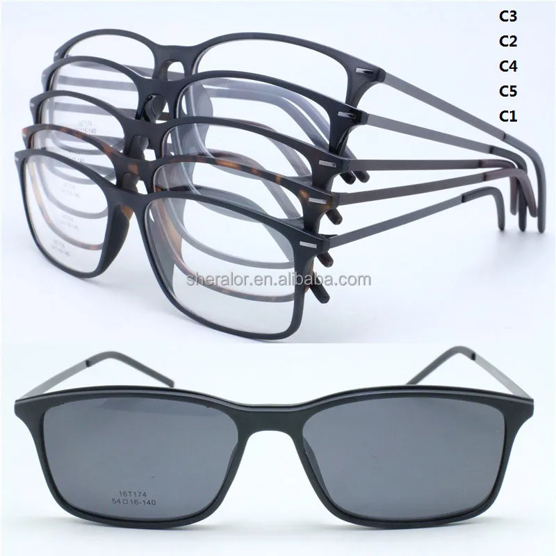 

TR90 opitcal glasses square frame metal temple with magnetic clip-on polarized sunglasses lens