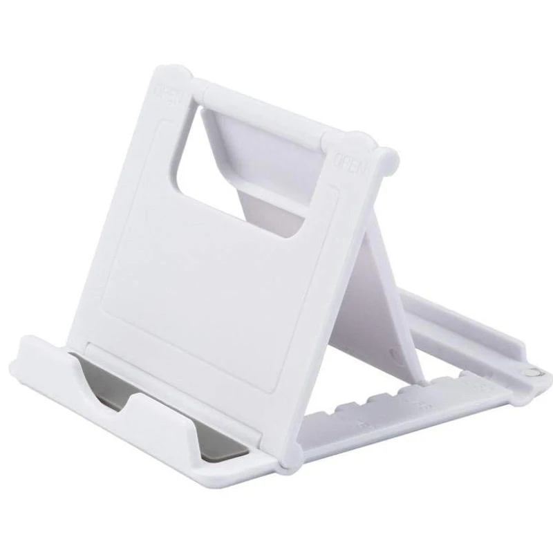 Universal oem folding multiple foldable plastic white tablet mobile cell phone smartphone support holder stand for desk table