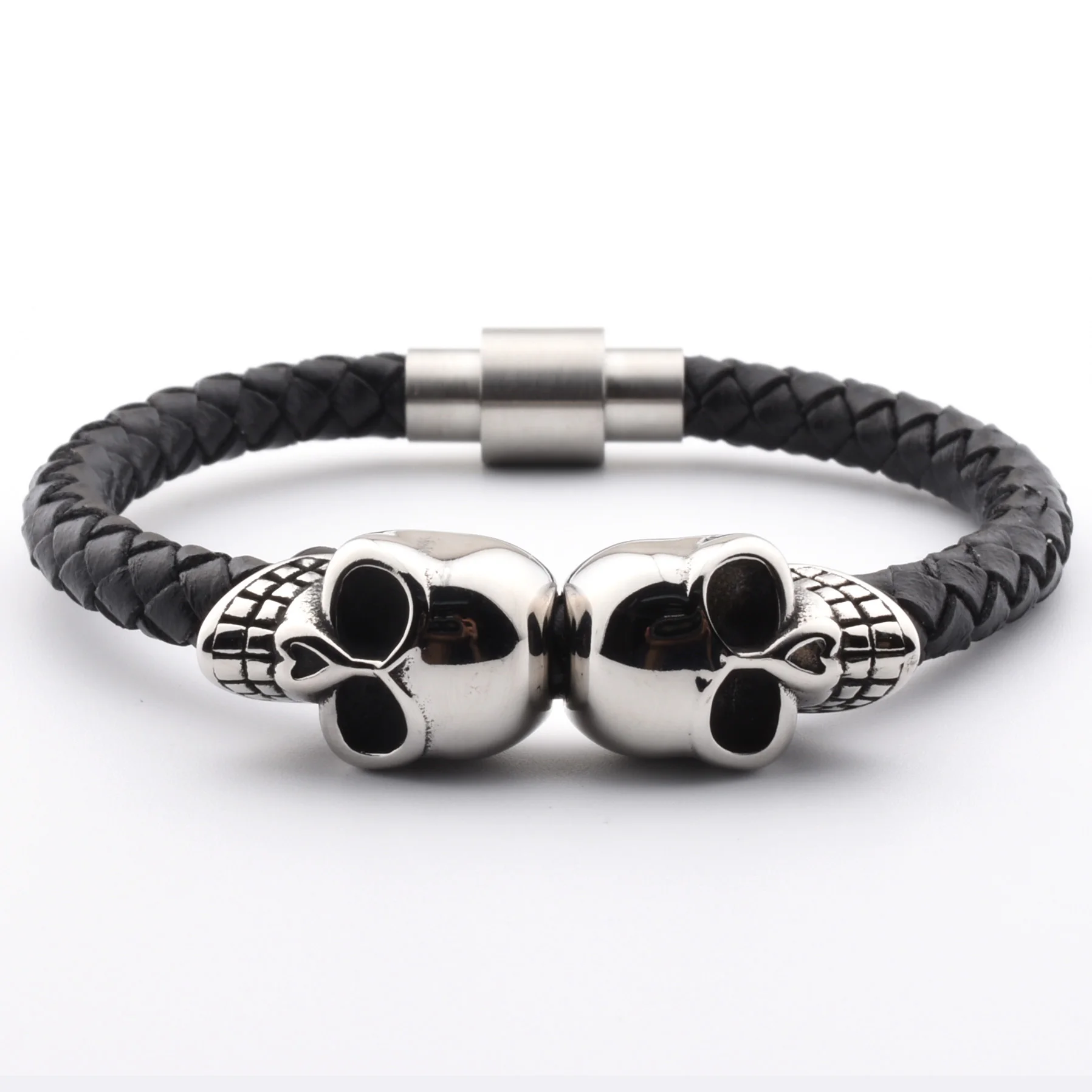 

2021 Fashion Europe Bracelet Men Custom Black Leather Bracelet With Skull For Mens