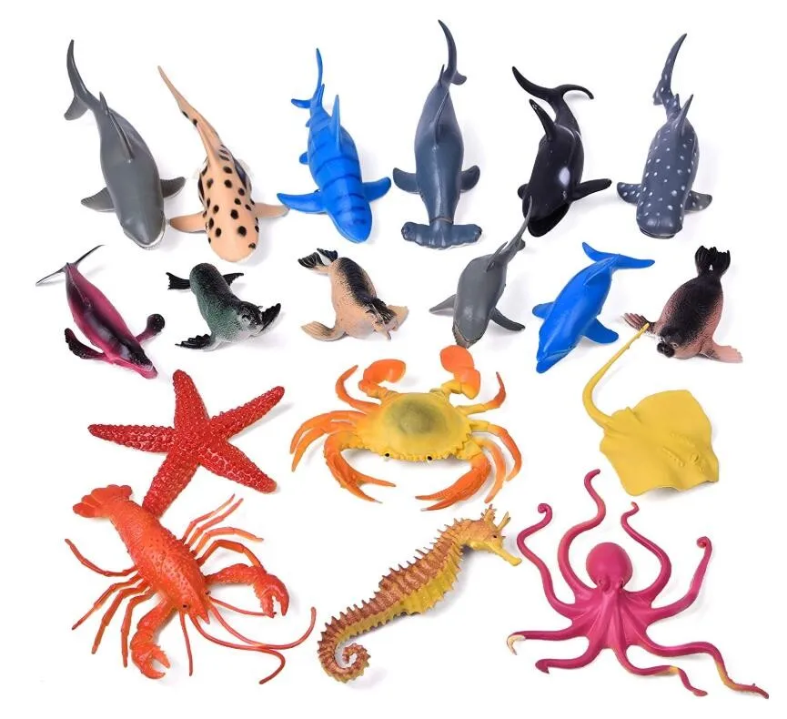 H159 Sea Animals Bath Toys Rubber Ocean Creatures Figures Collection ...