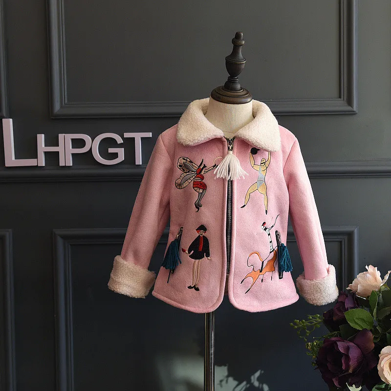 

Hot Sale For Children Girls Winter Custom Thick Short Lapel Zipper Jacket With Cartoon Embroidery, As picture;or your request pms color