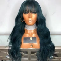 

Wigs Factory Dark Blue Natural Wave Peruvian Lace Front Wigs Cuticles aligned Hair Human Wig With Bang