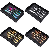 

18/10 Stainless Steel Gold/Black/Copper/Rainbow Cutlery Set Flatware with Gift box,PVD Titanium Coating Restaurant Cutlery Set