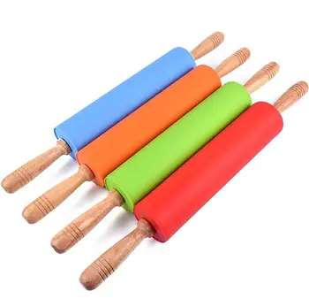 Fda Large Size Silicone Rolling Pin With Wood Handle - Buy Fda Rolling ...