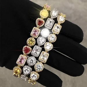 18k Gold Plated Women CZ Diamond Iced Out Crystal Link Bracelet Jewelry