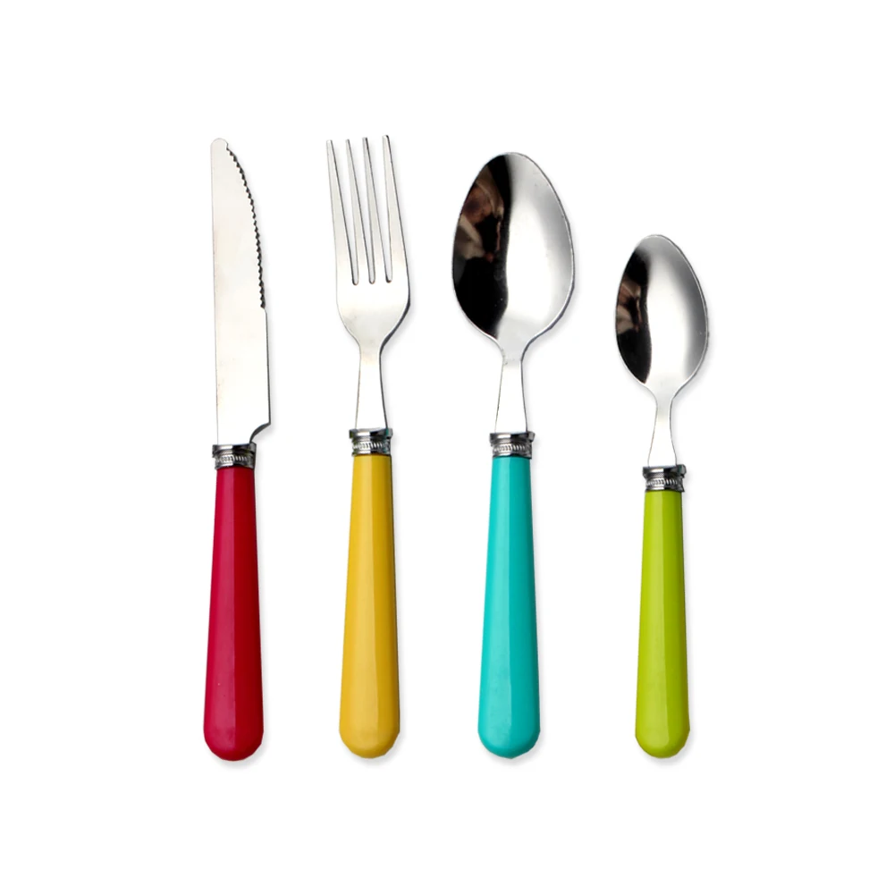 

Multi color 16pcs set plastic handle cutlery with durable tray and PVC box for doorgift wedding cutlery set, Per customer requirement