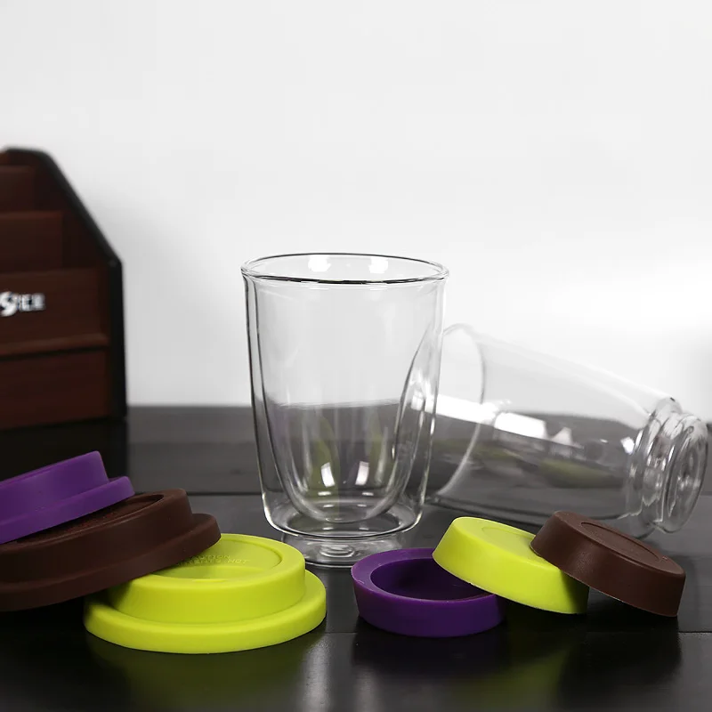 Set Of 4 Glass Cups And Silicone Coastes, 12oz Dinking