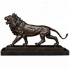 antique animal walking lion casting bronze copper small ornament sculpture statue on marble base for decor