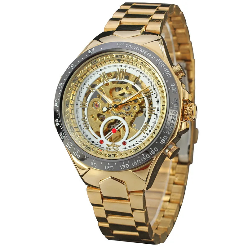 

Winner New Number Sport Design Bezel Golden Watch Mens Watches Top Brand Luxury Montre Homme Clock Men Automatic Skeleton Watch, 7 colors