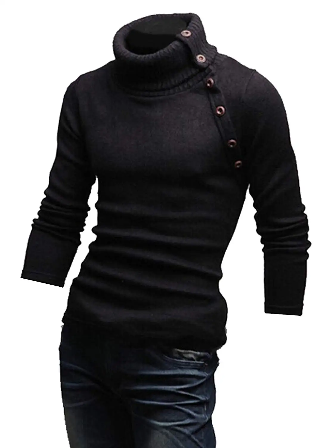 XQS Mens Casual Turtleneck Slim Wool Blend Pullover Sweaters