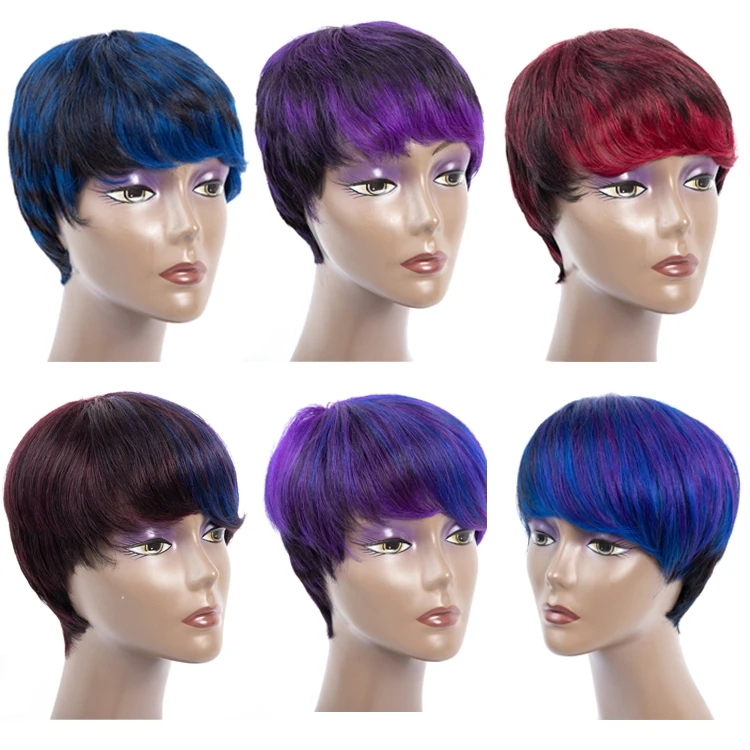 

#P1b/Blue Purple Bug Piano Color Two Tone Short Pixie Cut 4 Inches Human Hair Wig