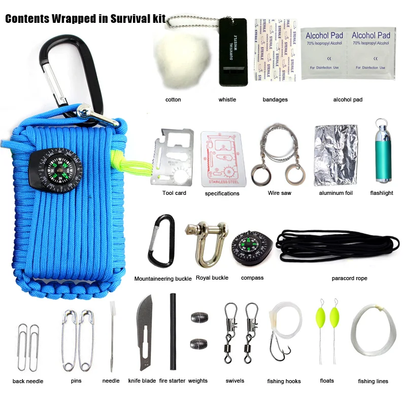 Hot Selling Custom 550 Paracord Rope Survival Kit For Hiking And