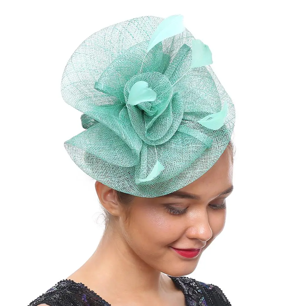 

Fascinators Sinamay Flower Feathers Headband with Clip Tea Party Headwear for Women