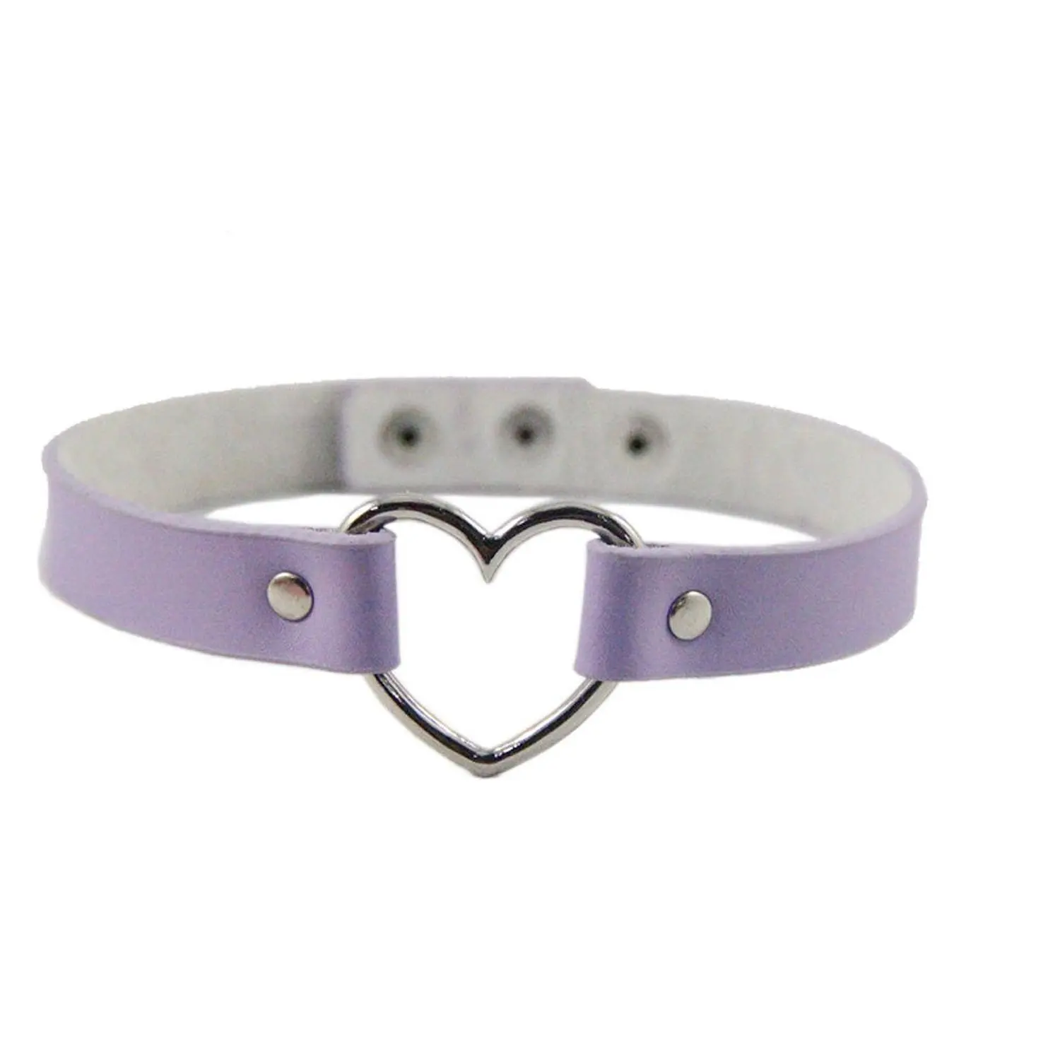 HuanX35 Girls Love Heart Choker PU Leather Collar Punk Heart Goth Fans Chain Necklace,Vintage Cosplay Collar Gothic Lolita Choker Punk Hollow Love Heart Choker O-ring Chain Leather Collar Necklace with 3 Invisible Fastenings
