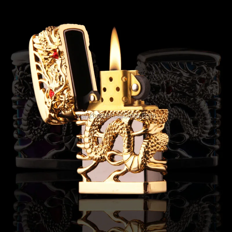 

Yanzhen Shenlong Glyph of creative heavier feel full hollow relief oil lighter, Four color