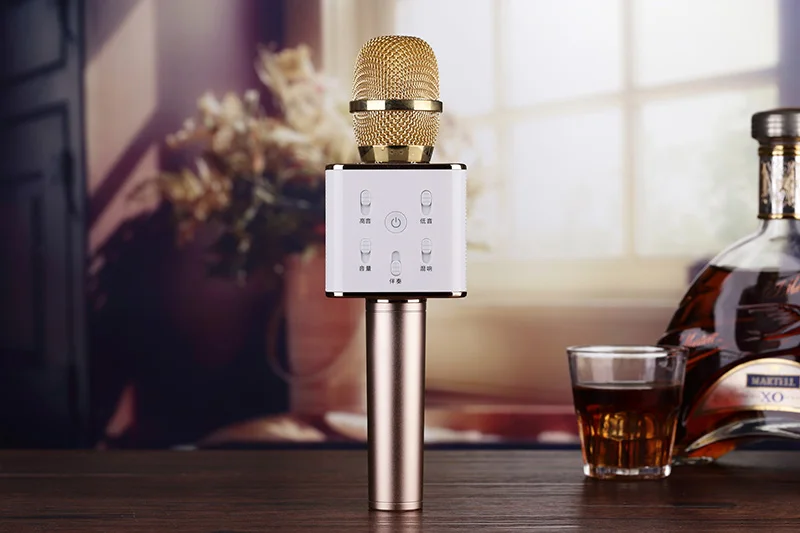 Gymsong China Wireless Mic Karaoke Microphone with Double Speakers Classic Gold Design, Subtle Audio Experience TUXUN Q7