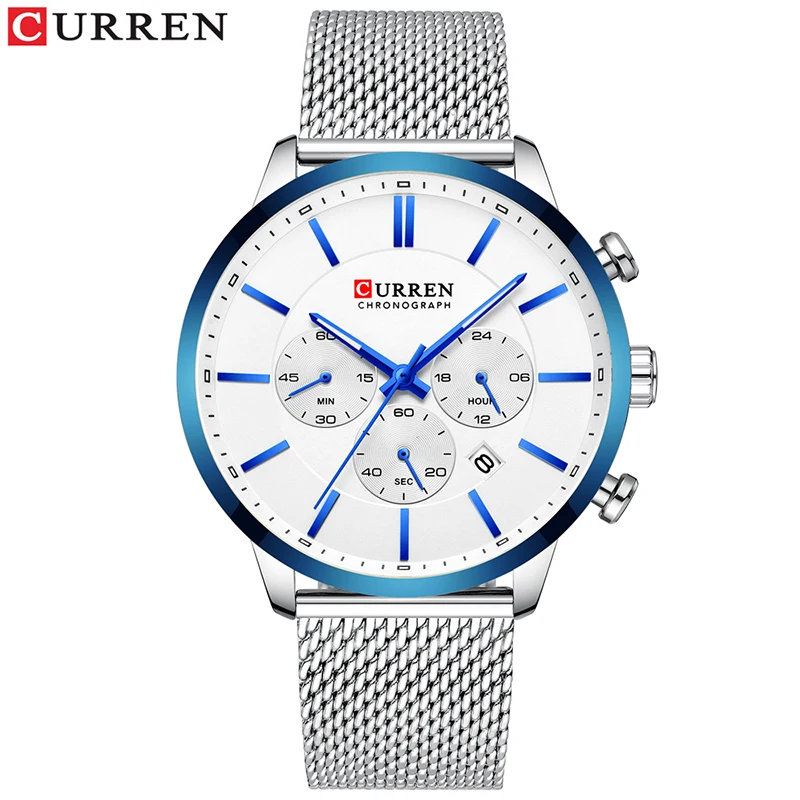 

CURREN 8340 Newest Men Business Mesh Strap Quartz Watch Popular Stainless Steel Auto Date Stopwatch Wristwatch, 4 colors