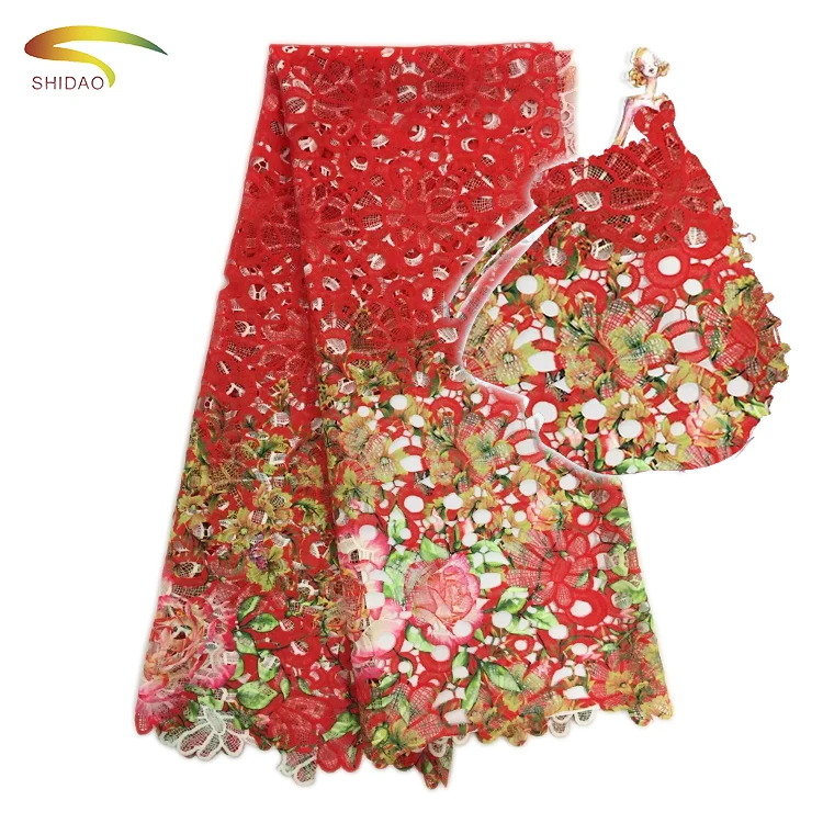 

2017 new textile high quality multi color african yellow polyester guipure water soluble lace fabric for party wedding dresses, As the picture