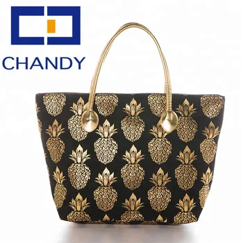 gold pineapple beach bag