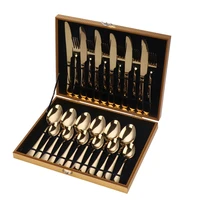 

Royal titanium gold plated flatware wholesale, 24pcs gold plated flatware wholesale with wooden box