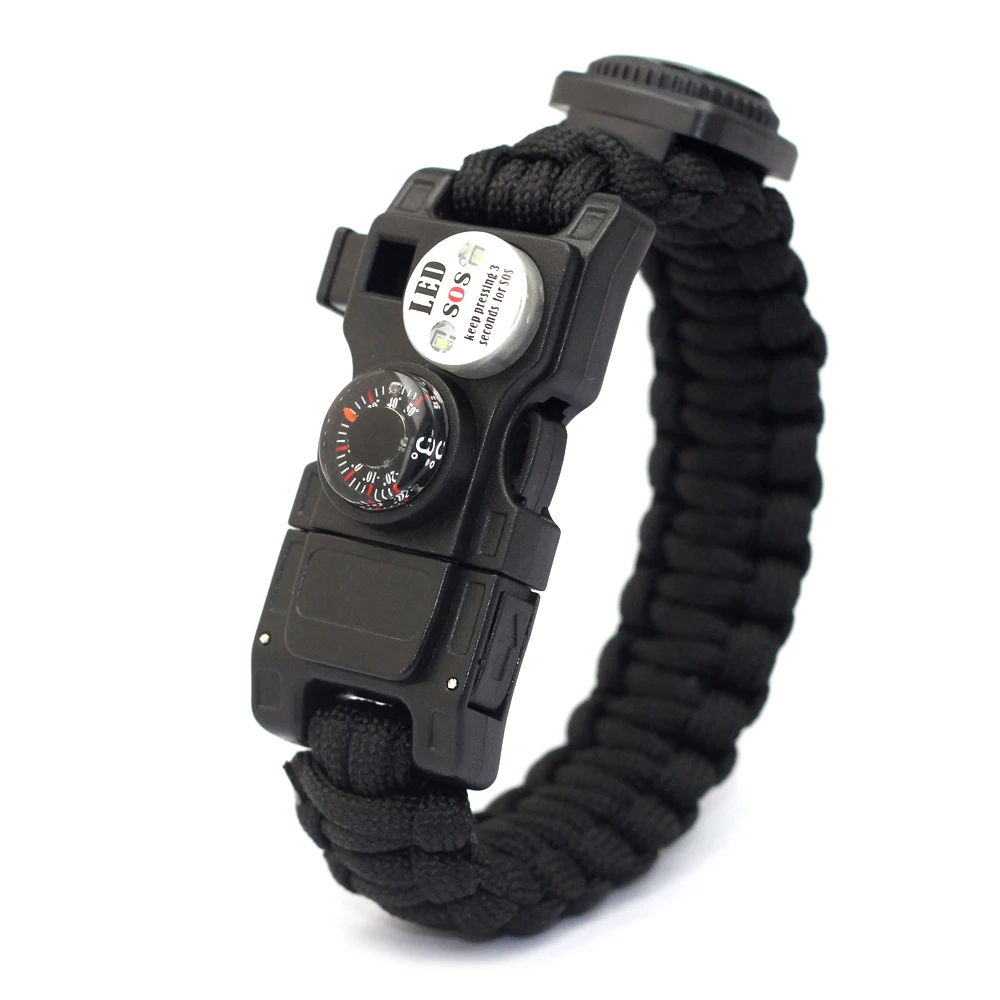 

Survival Bracelet with SOS LED Light Parachute Rope and Multi-Function Card Jungle, Black