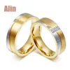 IPG grooved three bling stones setting type pair wedding ring