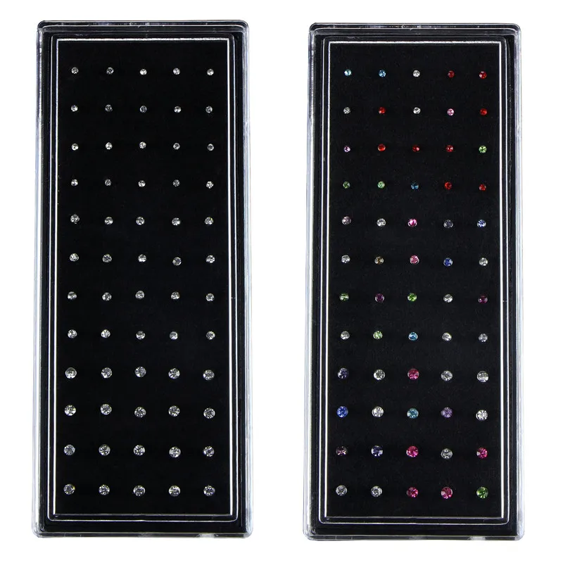 

60PC 3 size 1.5/2/2.5mm box packing crystal body jewelry indian nose ring studs hotwife woman body jewelry