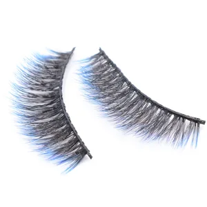 Wholesale small MOQ Colorful 3D Korean Synthetic Faux Mink Silk False Eyelashes Brown Blue Red Color