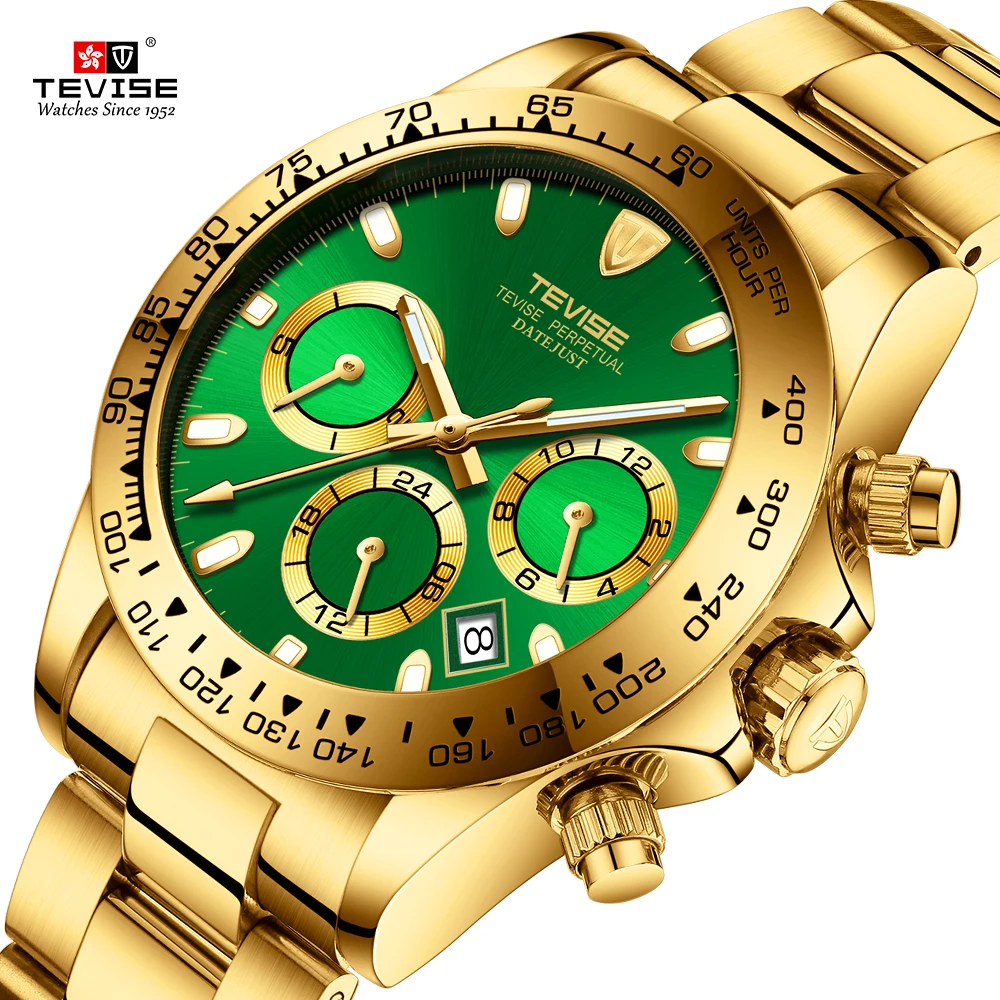 

TEVISE gold jewelry watch Chronograph stainless steel automatic men mechanical watch as gift T822A, Optional