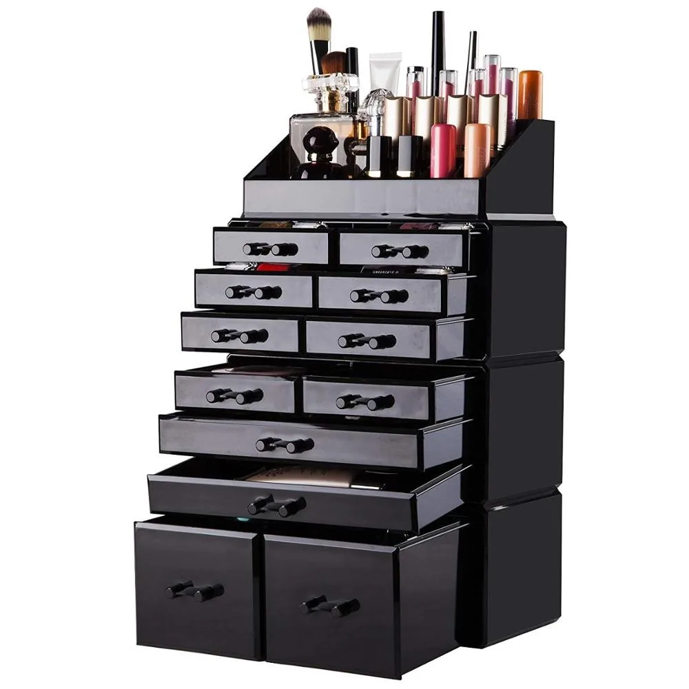 wholesale-4-pieces-set-black-makeup-storage-display-boxes-case-acrylic