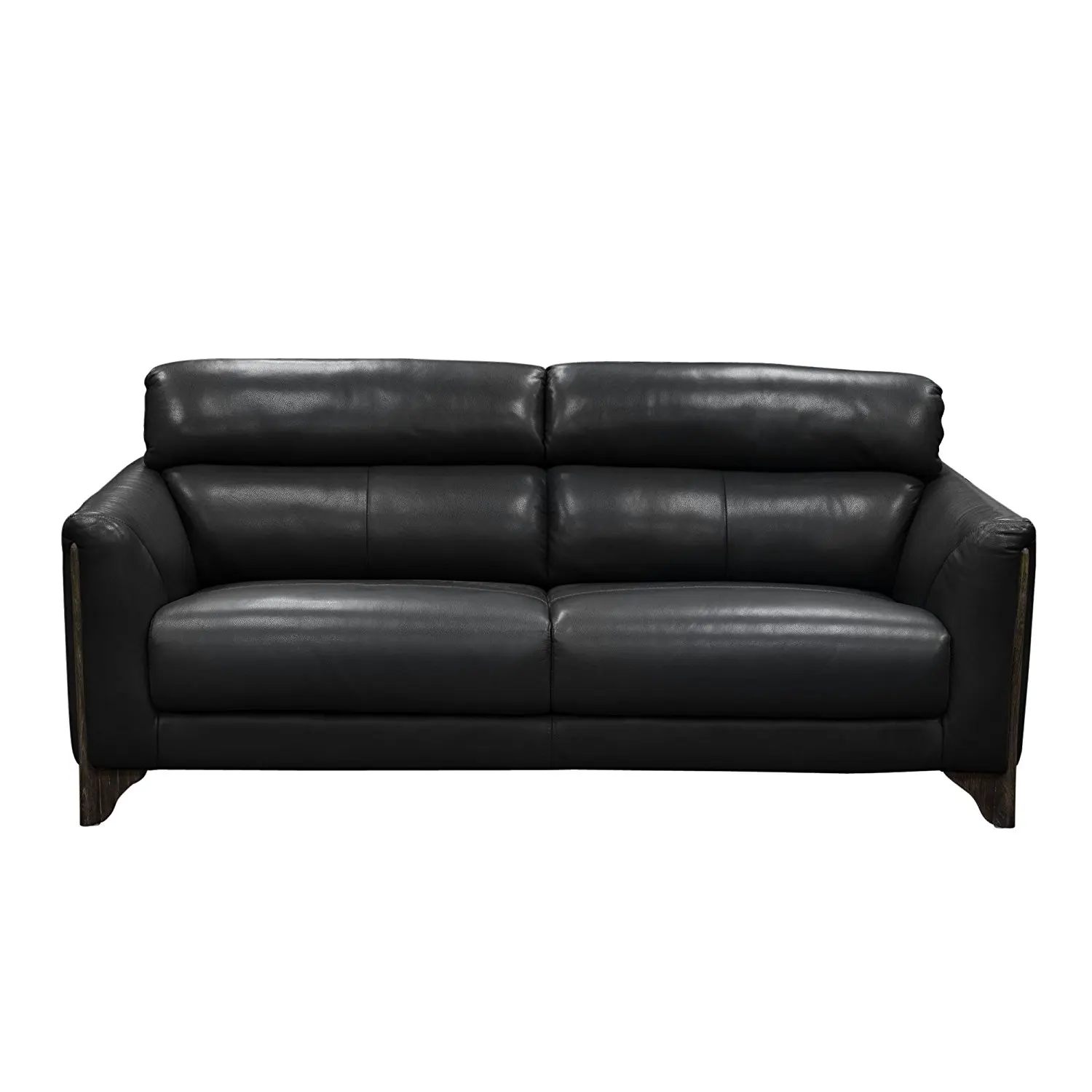 Monaco Sofa In Black Blended Leather With Ash Wood Trim