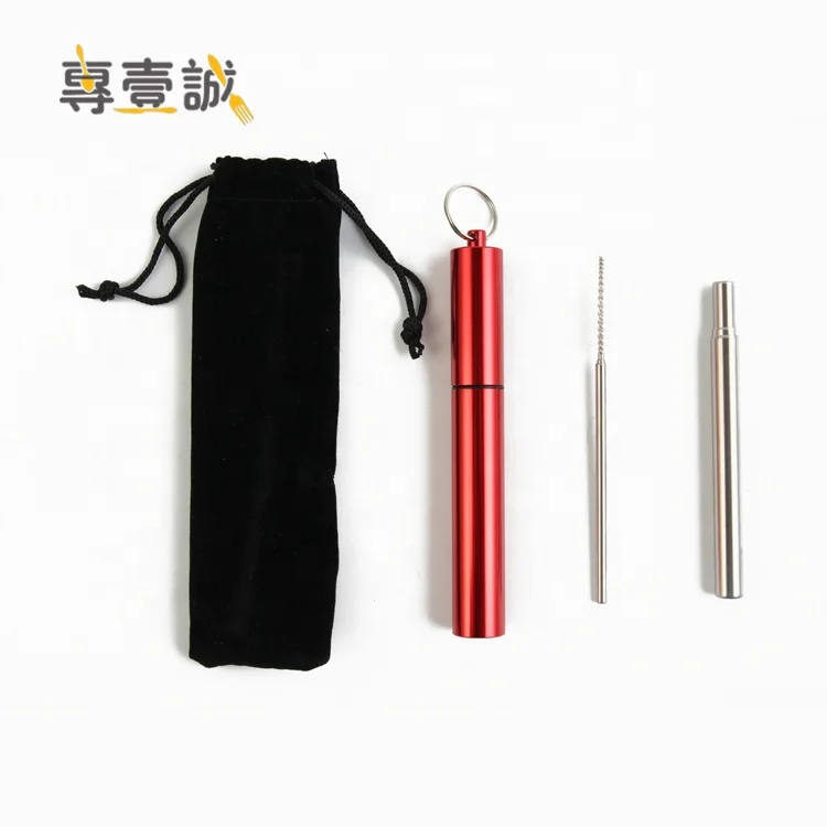 

Collapsible Drinking Straw With Bag And Cleaning Brush Telescopic Foldable Stainless Steel Straw, Silver;black;blue;gold;red