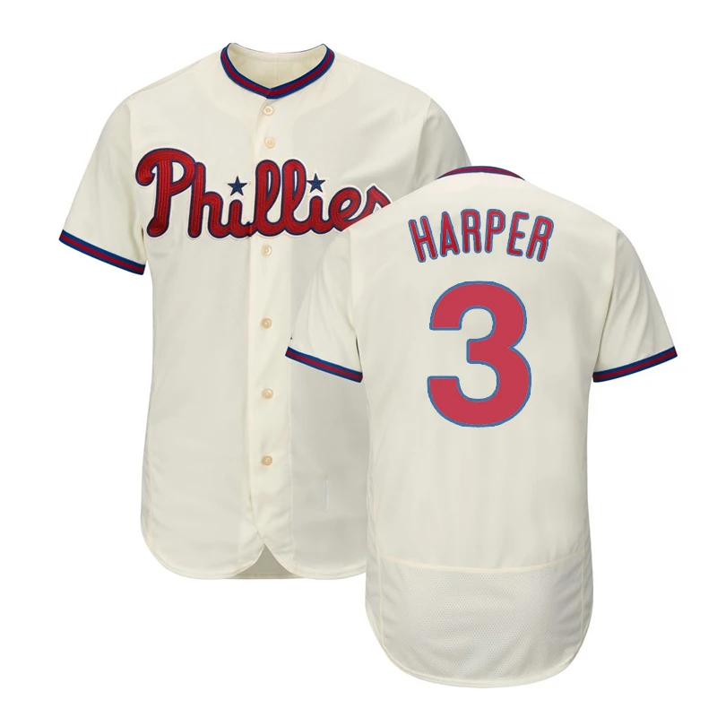 

Embroidery Logos Uniform Shirts Flex Base Baseball Jersey Custom 3 Bryce Harper