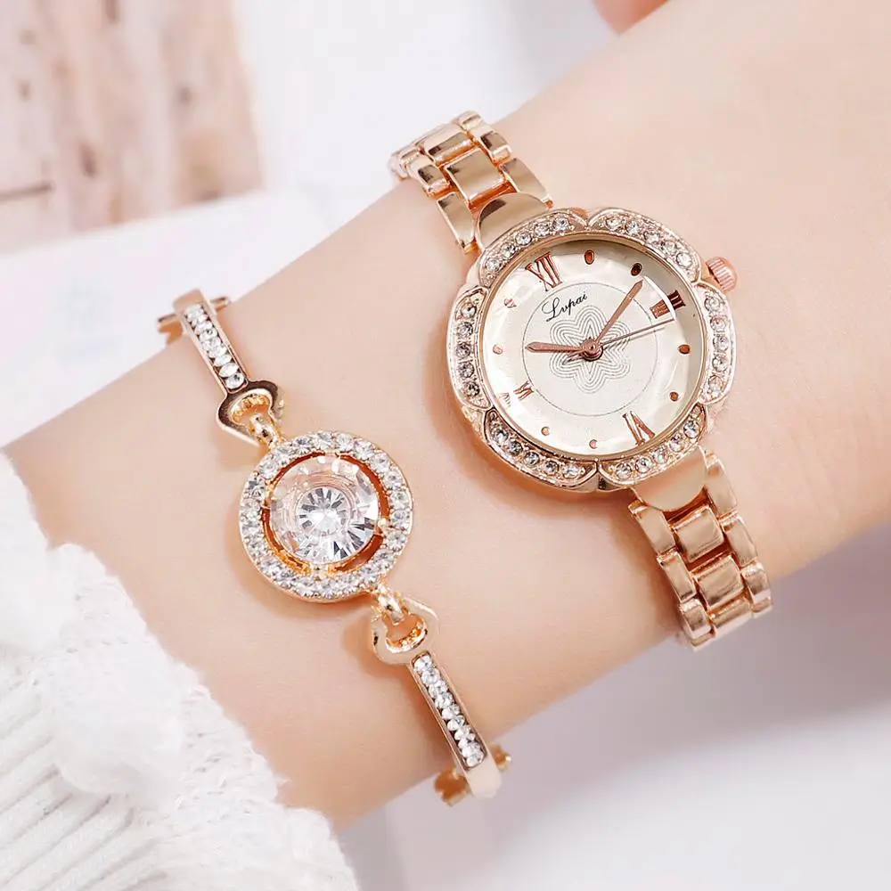 

Lvpai Brand Luxury Women Dress Watches Set Fashion Geometric Bangle Bracelet Quartz Clock Ladies Wrist Watch Rose Gold Watches, Gold silver