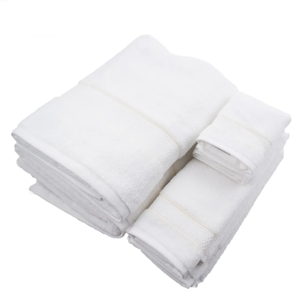 Wholesale 100 Cotton Plain Yarn Count Hotel White Color Bath Towels
