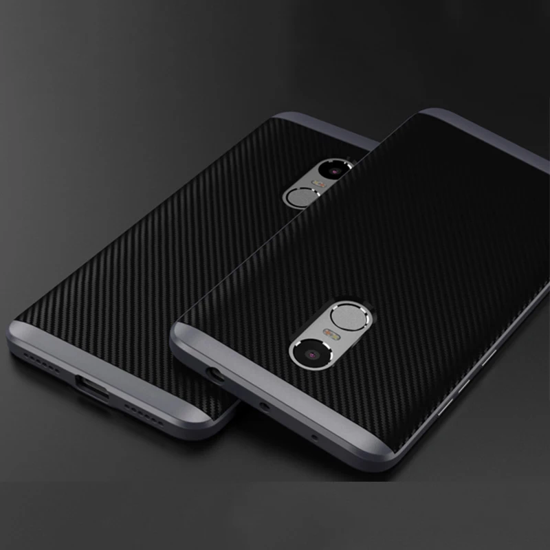 2 IN 1 Carbon Fiber TPU+PC Back Cover Case For Xiaomi Redmi Note 4