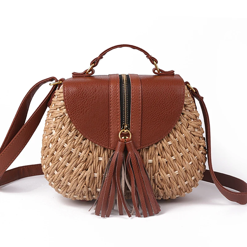 

Famous Designer Ladies Woven Knitting Messenger Crossbody Bags Summer Bohemian Tassel Straw Beach Shoulder Bag, Retro like photos