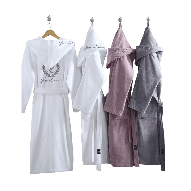 

Hotel Custom Logo 100% Egyptian Cotton Velour Bathrobe with Hood