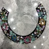 High quality hand embroidered sequins rhinestone colorful clothes collar patches neck patch rhinestone neck applique