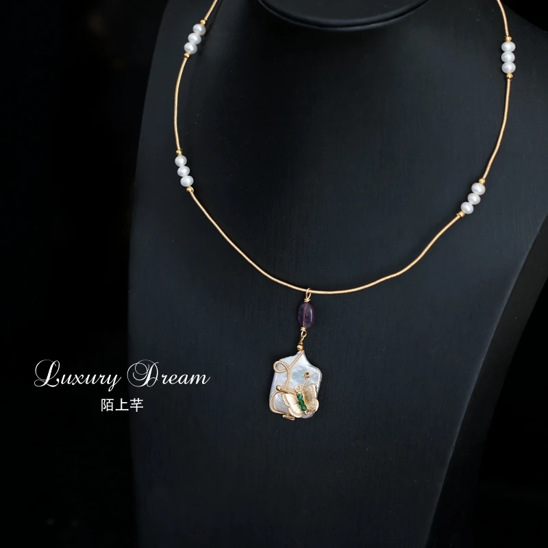 

Natural Baroque pearl butterfly necklace handmade sterling silver jewelry necklace jewellery accessories women crystal necklace, Picture