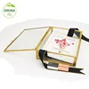 wholesale cosmetic wedding& baby USB photo gift packing white cardboard with EPE form brass glass folding box with ribbon